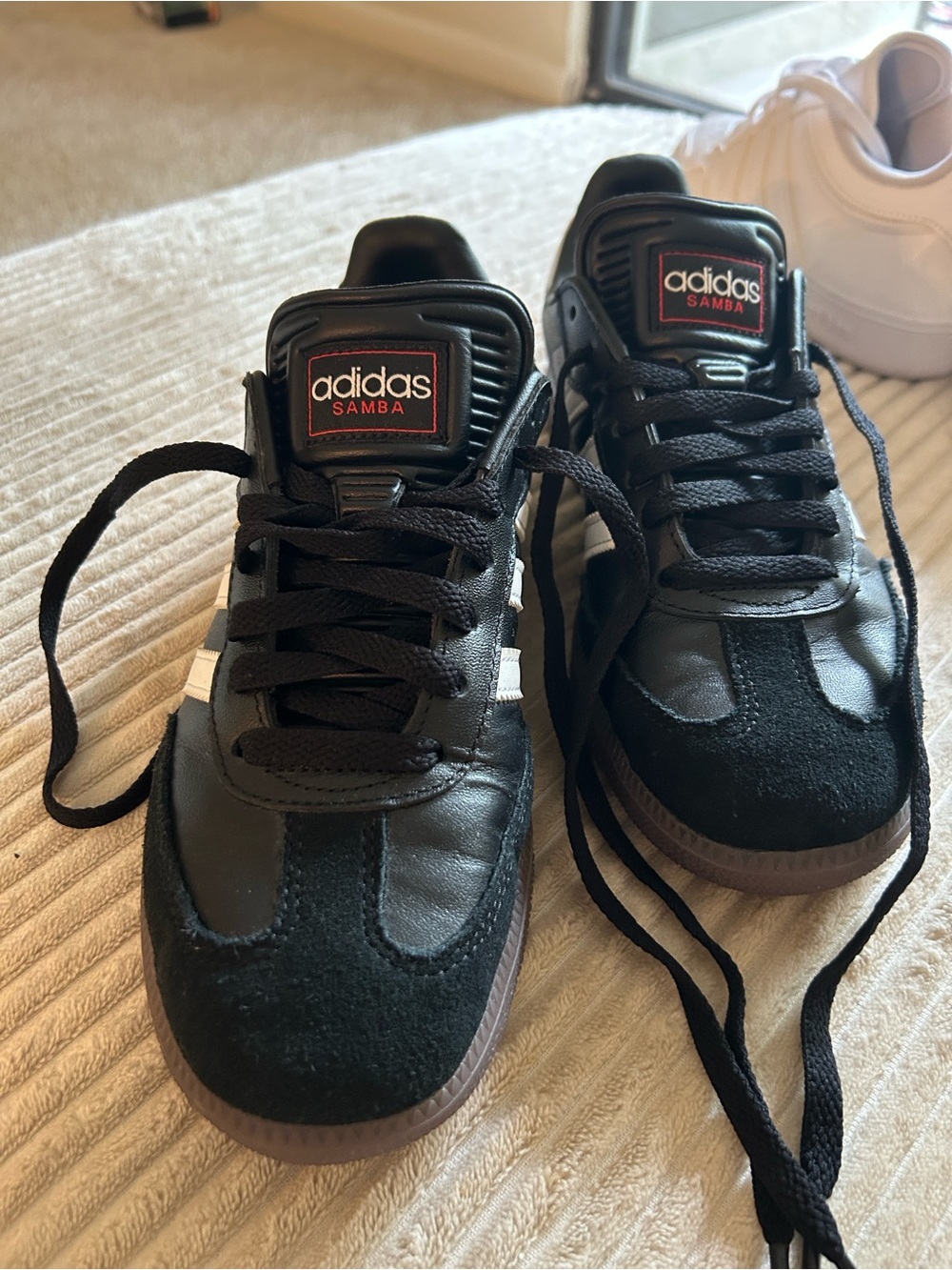 adidas Kids Samba Black with White Stripes Sneakers